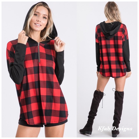 ❤️LAST 1! Check Zip Up Hoodie w/Contrast Sleeves! - Picture 9 of 13